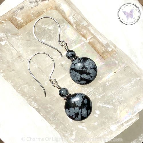 Snowflake Obsidian Coin Earrings